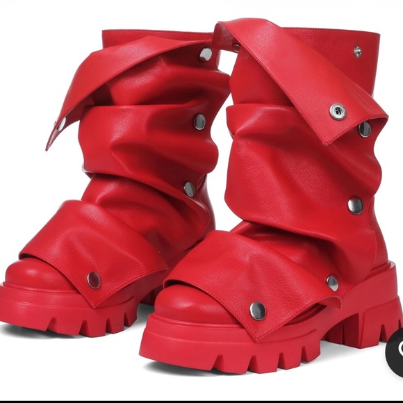 Azalea Wang Shoes - Red Chunky Bharti-red Boot